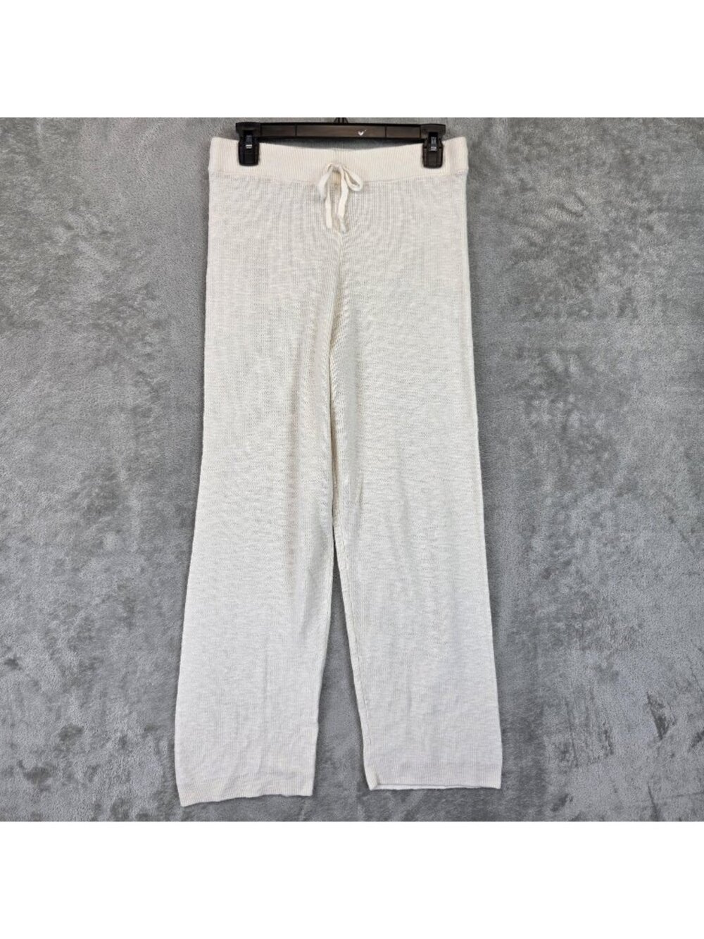 FP Beach Sweatpants Womens L White Knit Wide Leg Drawstring Waist Lounge Relaxed